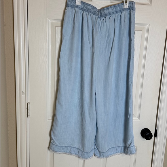 Anthropologie Cloth and Stone Cropped Wide Leg Pants. Lyocell Raw Hem Size Large - Picture 2 of 8